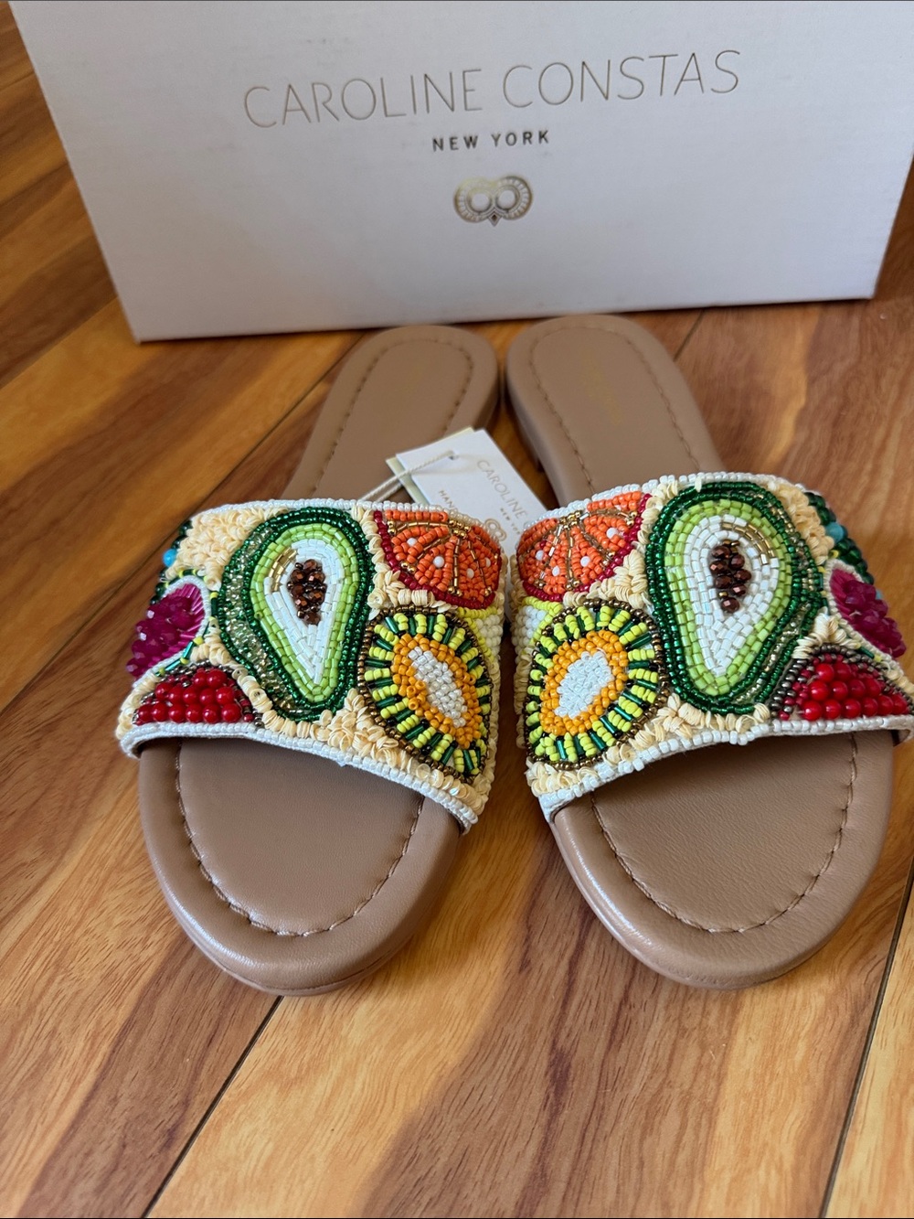 Caroline Constas Beaded Multicolor Slide Sandals